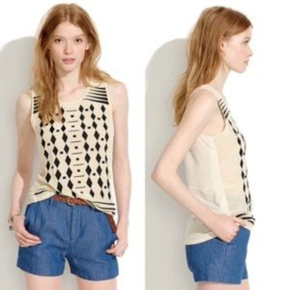 Madewell Cascade Ivory Embroidered Diamond Tank